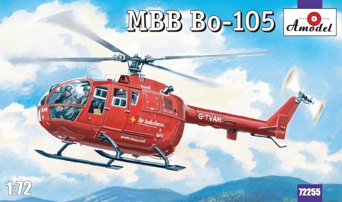 Збірна модель вертольота Bo-105. 1/72 AMODEL 72255 від компанії Хоббінет - збірні моделі - фото 1