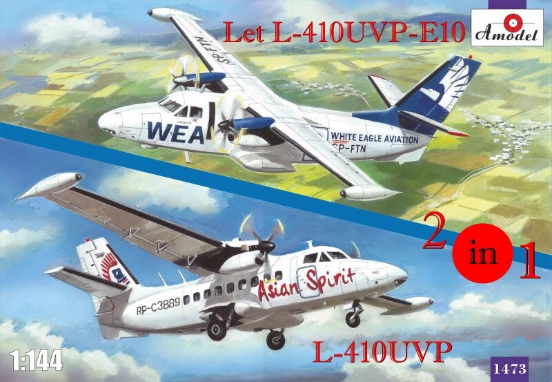 Збірні моделі літаків Let L-410UVP-E10 і L-410UVP (2 моделі в комплекті). 1/144 AMODEL 1473 від компанії Хоббінет - збірні моделі - фото 1