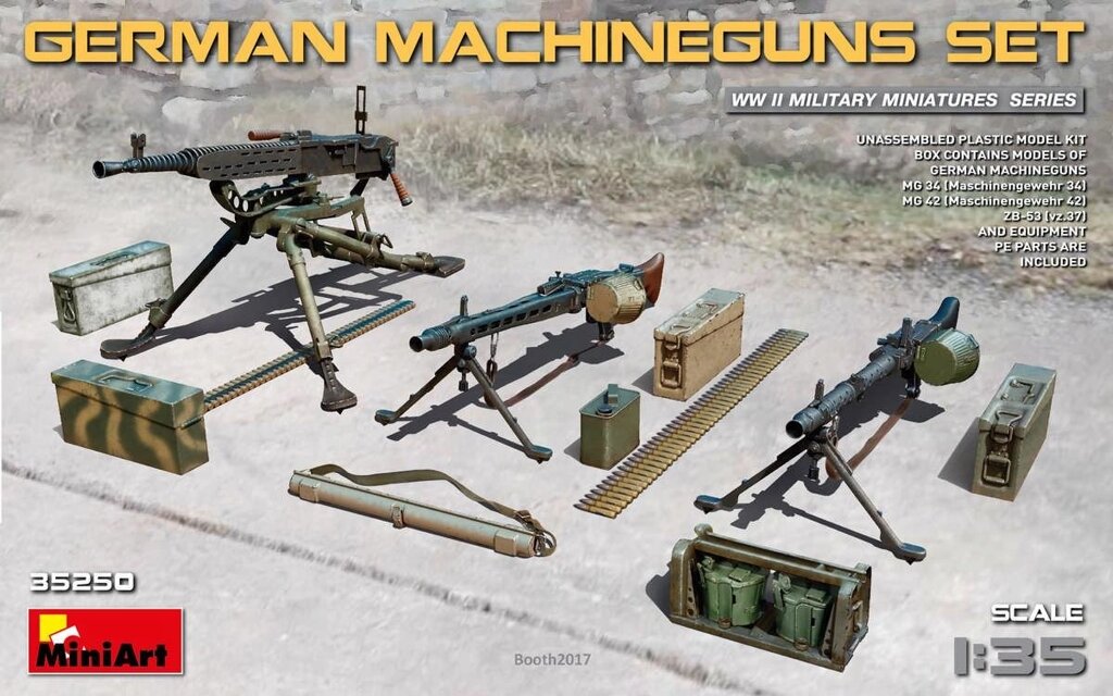 Збірні пластикові моделі німецьких кулеметів (MG-34, MG-42, ZB-53). 1/35 MINIART 35250 від компанії Хоббінет - збірні моделі - фото 1