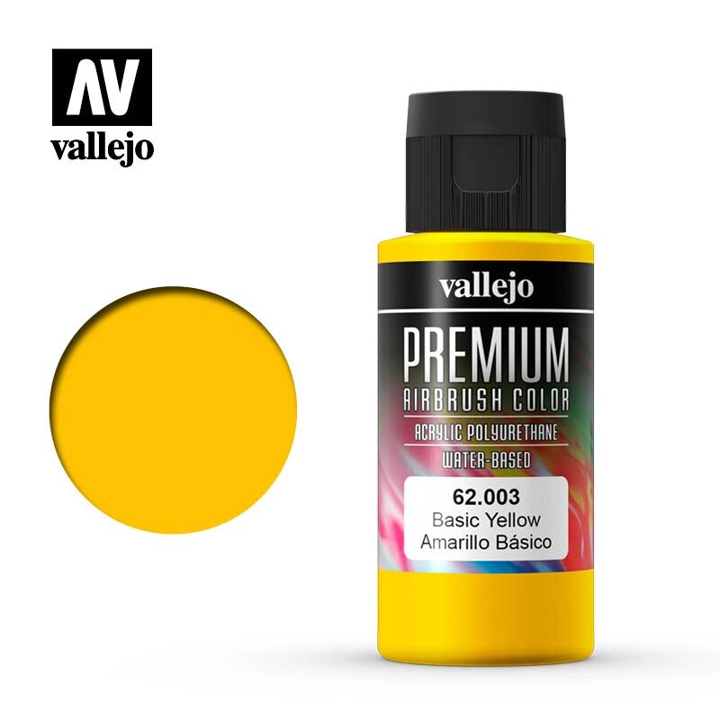 Жовтий базовий. Фарба акрил-поліуретанова 60 мл. VALLEJO PREMIUM COLLOR 62003 від компанії Хоббінет - збірні моделі - фото 1