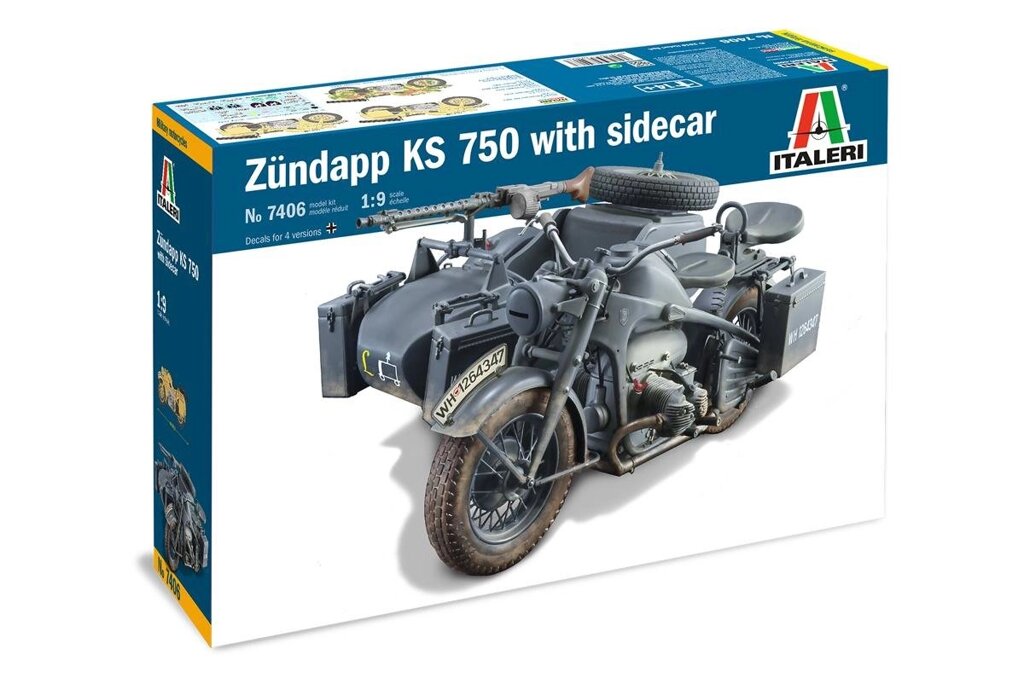ZUNDAPP KS 750 з коляскою. Збірна модель німецького військового мотоцикла. 1/9 ITALERI 7406 від компанії Хоббінет - збірні моделі - фото 1