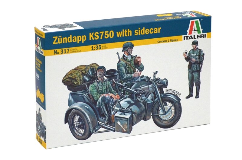 ZUNDAPP KS750 З SIDECAR. Збірна модель німецького мотоцикла в масштабі 1/35. ITALERI 317 від компанії Хоббінет - збірні моделі - фото 1