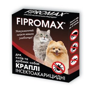 Фіпромакс краплі від бліх і кліщів для котів і собак дібних порід вагою 4-10 кг Ціна за 2 піпетки