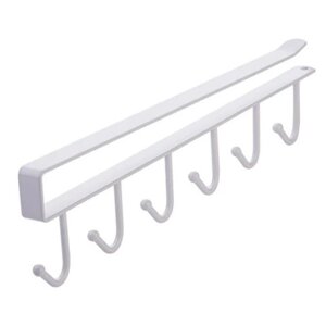 Вішалка підвісна на полицю для посуду одягу, 6 гачків, метал, біла