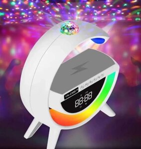 Оригінал! Колонка портативна RGB, LED лампа, бездротове зарядне 3 у 1 MHZ G 3402 9386, біла - Вища Якість!