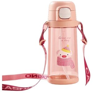 Пляшка для води Casno 690 мл KXN-1219 Рожева Свинка з соломинкою (KXN-1219_Pink)