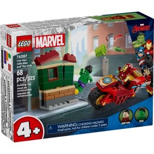 Оригінал! Конструктор LEGO Marvel Залізна людина на мотоциклі й Галк 68 деталей (76287) - Вища Якість!
