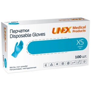 Медичні рукавички Unex Medical Нітрилові Неопудрені діагностичні Розмір XS Сині 100 шт. (4.1003) (4780057480029)