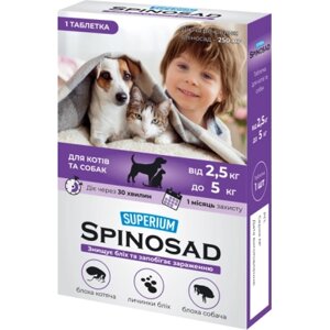 Таблетки для тварин SUPERIUM Spinosad від бліх для кішок і собак вагою 2.5-5 кг (4823089337791)