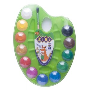Фарби для малювання ZiBi KIDS Line Акварельні на палітрі, 12 кол. натур. пензель лайм (ZB. 6558-15)