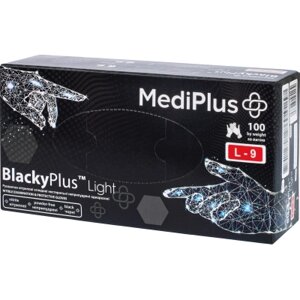 Медичні рукавички MediPlus BlackyPlus Light Нітрилові оглядові нестерильні неприпудрені Чорні Розмір L 100 шт.