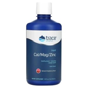 Вітамінно-мінеральний комплекс Trace Minerals Рідкий кальцій, магній, цинк, смак полуниці, Liquid Cal Mag Zinc,
