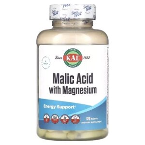 Вітамінно-мінеральний комплекс KAL Яблучна кислота та магній, Malic Acid with Magnesium, 120 таблеток (CAL-74590)