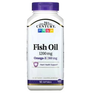 Жирні кислоти 21st Century Риб'ячий жир, 1200 мг, Омега-3, 360 мг, Fish Oil Omega 3, 90 (CEN-27026)