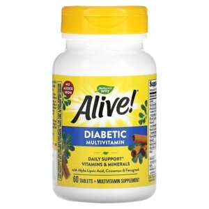 Мультивітамін Nature's Way Діабетичні мультивітаміни, Alive! Diabetic Multivitamin, 60 табл (NWY-12371)