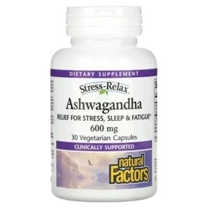Вітамінно-мінеральний комплекс Natural Factors Ашваганда, 600 мг, Ashwagandha, 30 вегетаріанські капсули (NFS-02833)