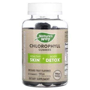 Вітамінно-мінеральний комплекс Natures Way Хлорофіл, 100 мг, смак фруктів, Chlorophyll Gummies, 60 жувальні (NWY-14260)