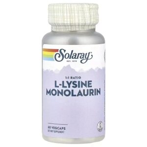 Вітамінно-мінеральний комплекс Solaray L-лізин та Монолаурін, L-Lysine Monolaurin 1:1 Ratio, 60 вегетаріанські