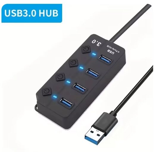 4-портовий концентратор USB 3.0 зі світлодіодним індикатором, незалежний перемикач управління для ноутбука від компанії Шіпістік Shipistik - фото 1