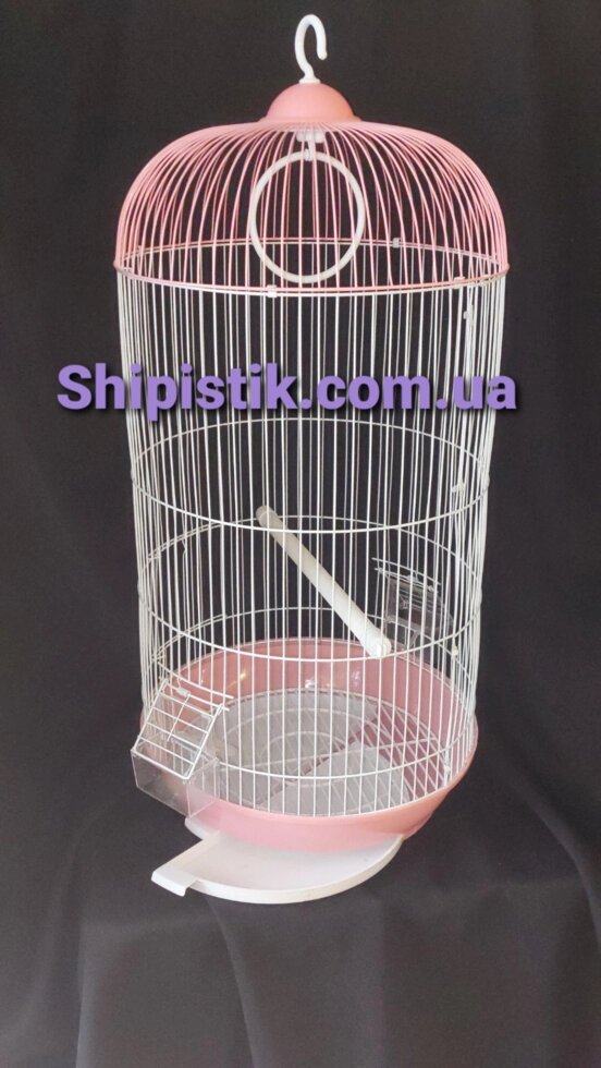 Клітка висока для маленьких птахів. В рожево-білому кольорі Ф33х67см від компанії Шіпістік Shipistik - фото 1