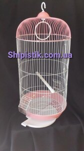 Клітка висока для маленьких птахів. В рожево-білому кольорі Ф33х67см