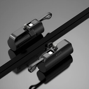 Компактний портативний акумулятор 5000 mAh Power Bank з Lightinig портом та кабелем Type C чорний