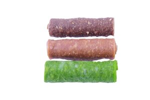 Ласощі для собак LOVE DOG Рулетик , коллагенова, вітамінізована (шпинат/Спіруліна, Кроль/Ягня, Яловичина/Лосось) №1 4-5