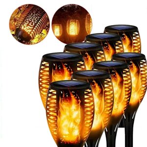 Набір 8 штук Декоративних садовий світильник факел на сонячній батареї з імітацією вогню