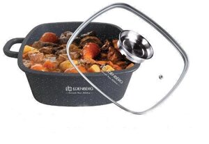 Котел квадратний 3.7л гранітне покриття Edenberg зі скляною кришкою