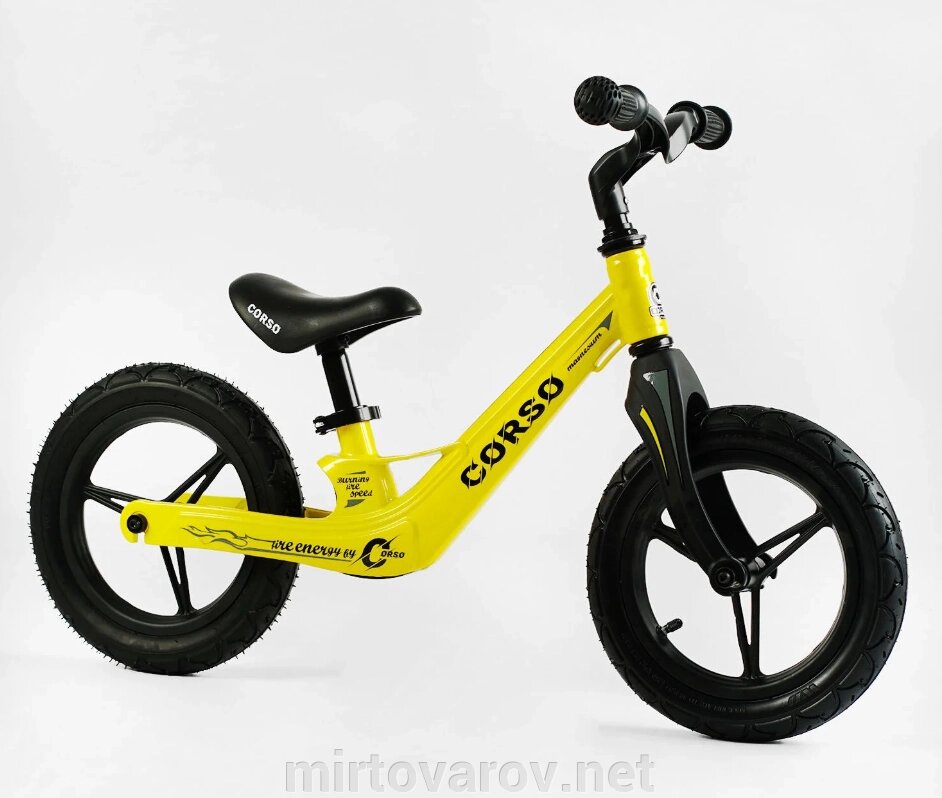 Беговел велобіг від дитячий Corso колеса 12 дюймів 46563 магнієва рама / алюмінієвий винос керма / жовтий від компанії Мір товарів - фото 1