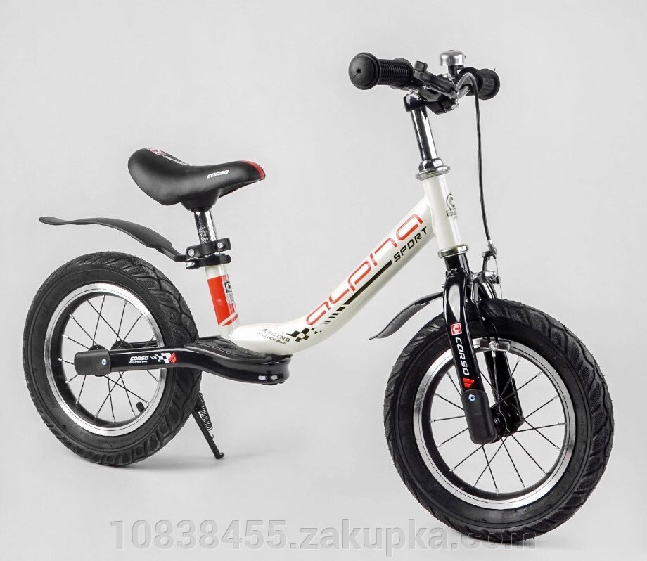 Беговел (велобіг від) дитячий колеса 12 дюймів надувні Corso "Alpha Sport" 57200 з ручним гальмом / білий від компанії Мір товарів - фото 1