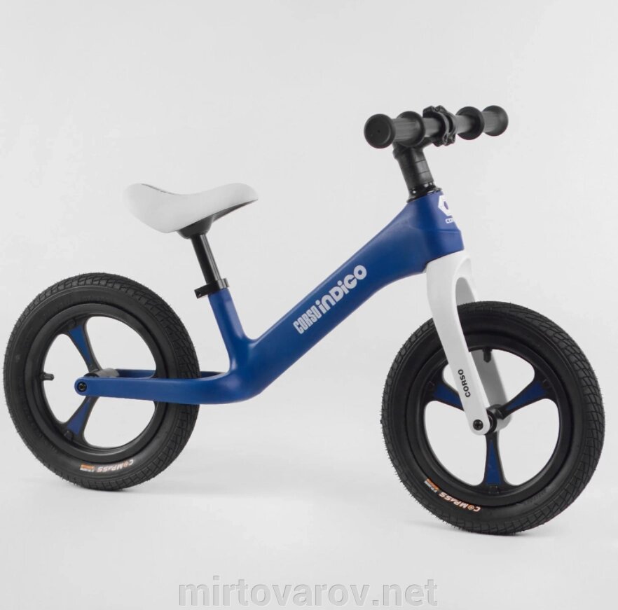 Біговел (велобіг) дитячий Corso Indigo D — 0881 колеса 12 дюймів надувні/нейлонова рама та вилка/синій від компанії Мір товарів - фото 1