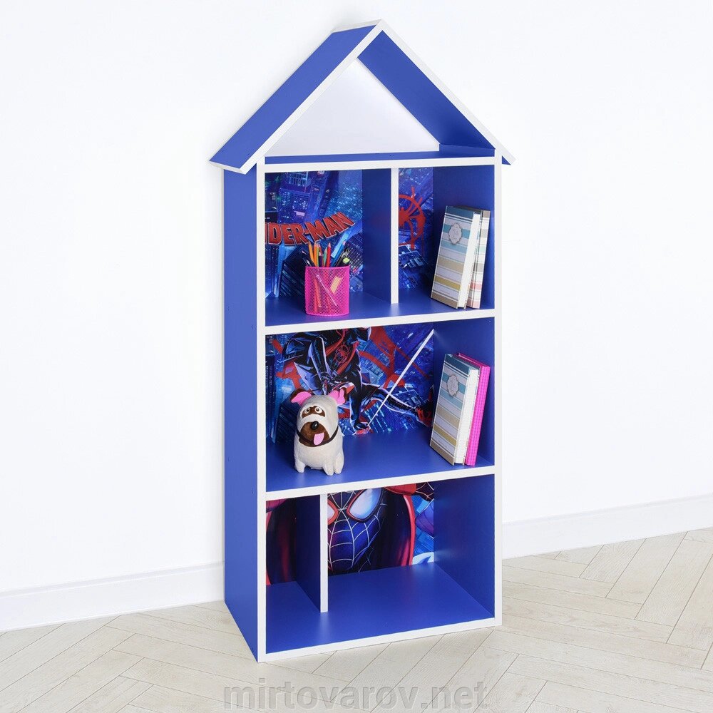 Будиночок стелаж полку Дитяча дерев'яна для іграшок і книг H 2020-19-1 "Людина павук" синя для хлопчика** від компанії Мір товарів - фото 1