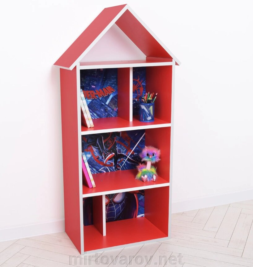 Будиночок стелаж полку Дитяча дерев'яна для іграшок і книг H 2020-19-2 "Людина павук" червоний ** від компанії Мір товарів - фото 1