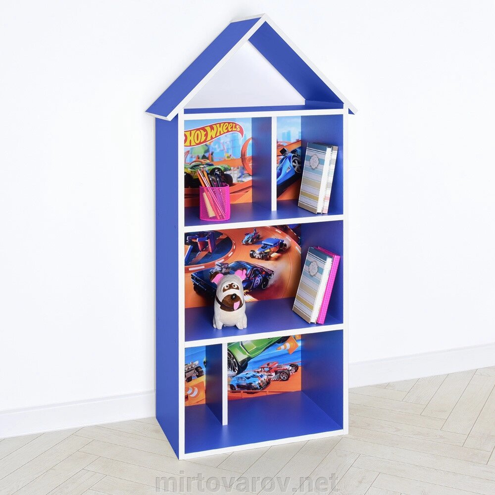 Будиночок стелаж полку Дитяча дерев'яна для іграшок і книг H 2020-21-1 Hot Wheels ХОТ ВІЛС синя для хлопчика** від компанії Мір товарів - фото 1