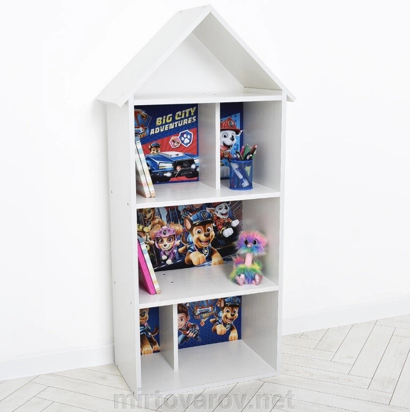 Будиночок стелаж полку Дитяча дерев'яна для іграшок і книг H 2020-22-1 "Щенячий патруль" білий ** від компанії Мір товарів - фото 1