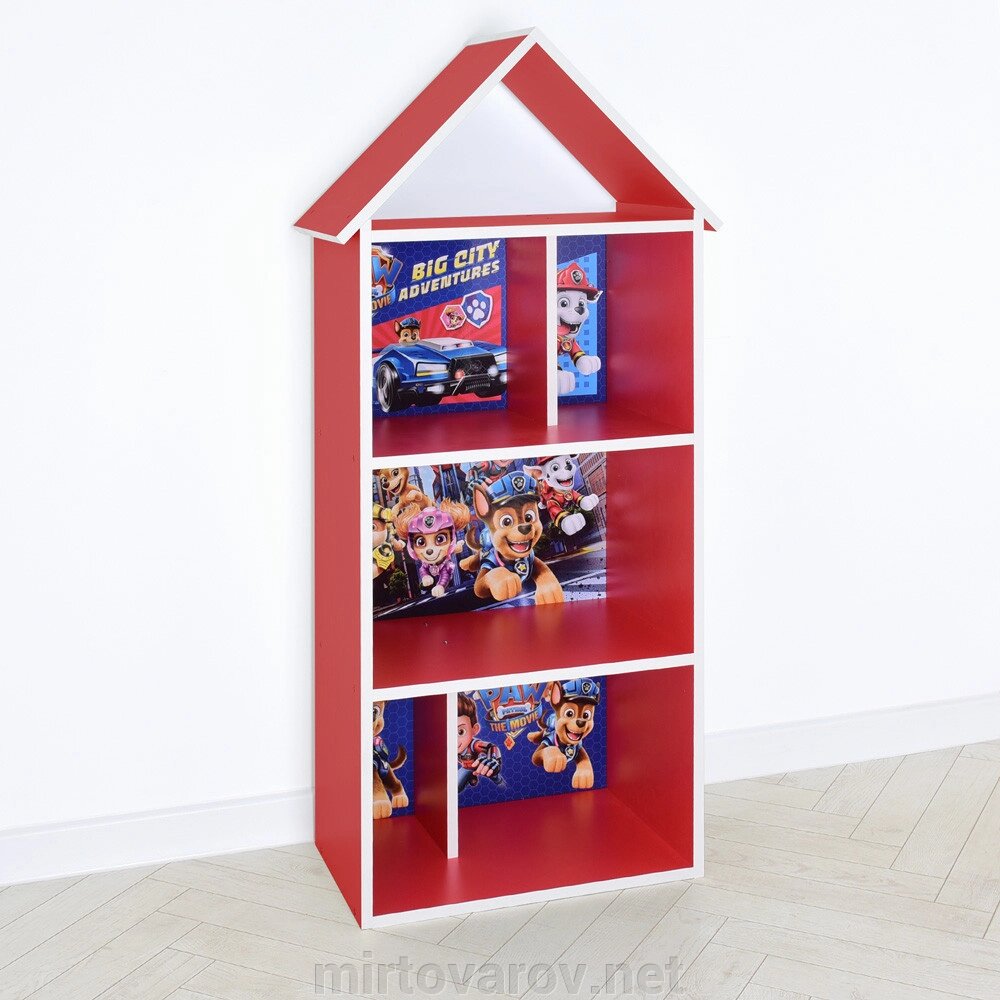 Будиночок стелаж полку Дитяча дерев'яна для іграшок і книг H 2020-22-3 "Щенячий патруль" червона для хлопчика** від компанії Мір товарів - фото 1