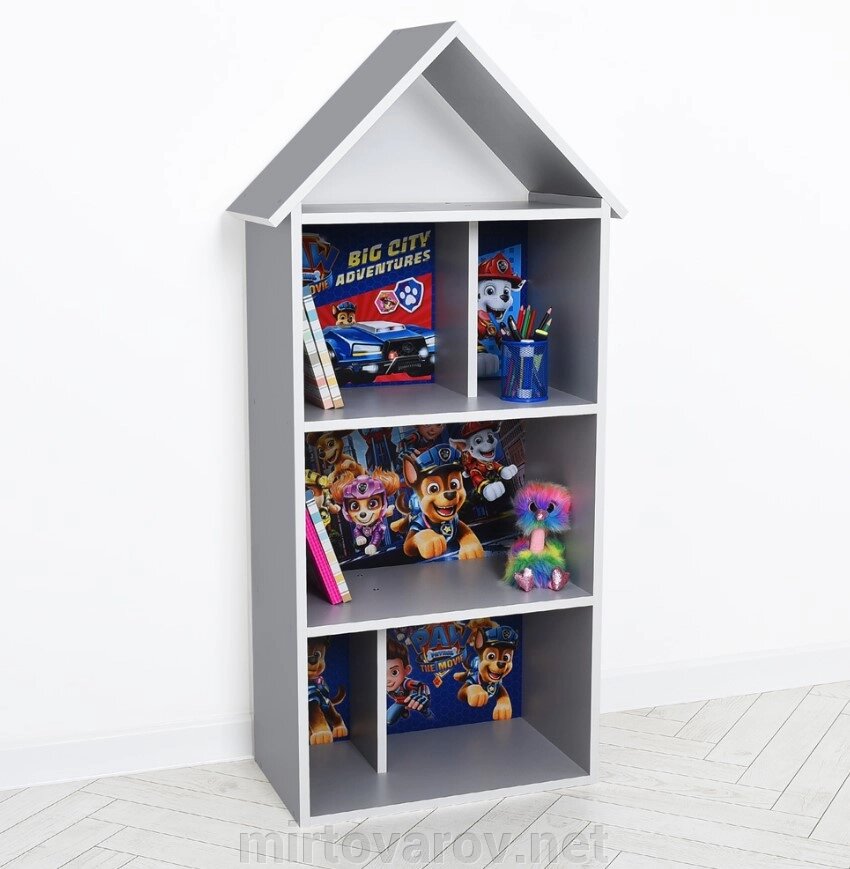 Будиночок стелаж полку Дитяча дерев'яна для іграшок і книг H 2020-22-4 "Щенячий патруль" сірий ** від компанії Мір товарів - фото 1