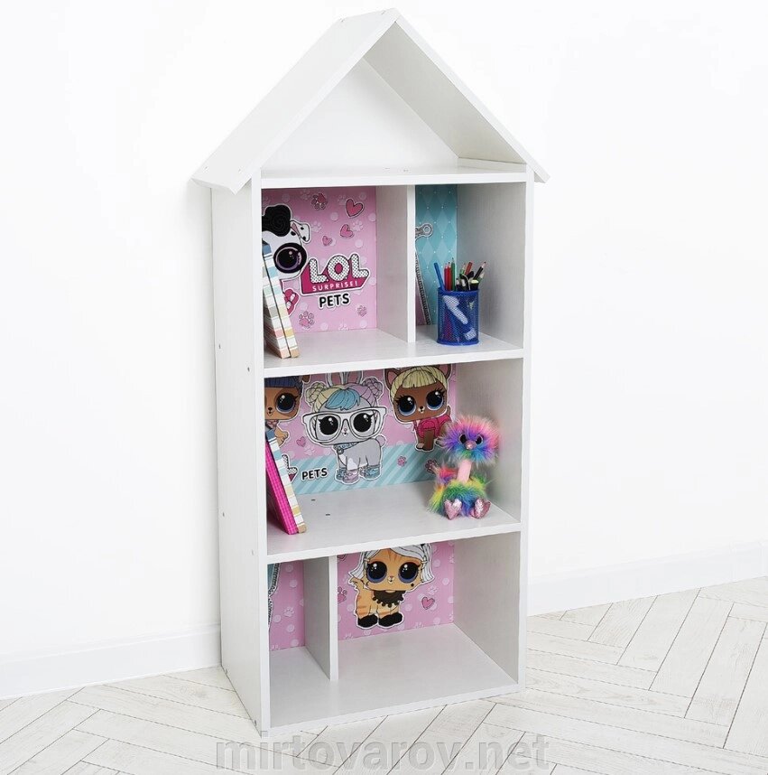 Будиночок стелаж полку Дитяча дерев'яна для іграшок і книг H 2020-23-1 "LOL" білий ** від компанії Мір товарів - фото 1