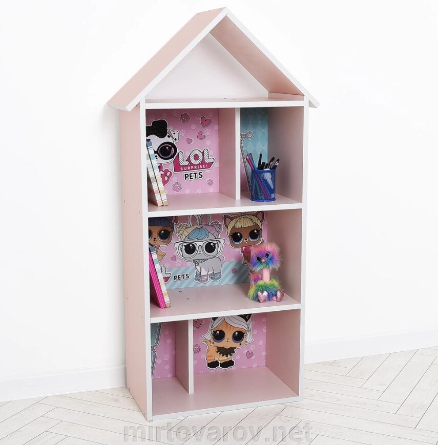 Будиночок стелаж полку Дитяча дерев'яна для іграшок і книг H 2020-23-3 "LOL" рожевий** від компанії Мір товарів - фото 1