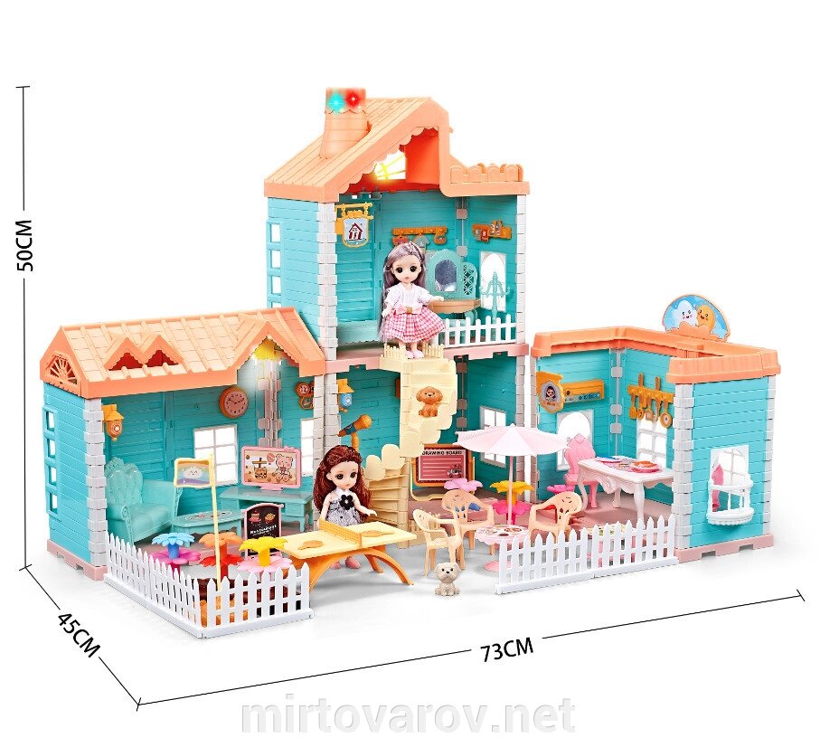 Будинок для ляльок 668-7 Ляльковий будиночок пластиковий, складаний, 176 деталей, меблі, 2 ляльки від компанії Мір товарів - фото 1
