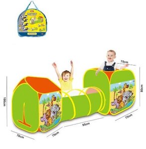 Дитячий ігровий Намет з тунелем MR 0645 Будиночок для хлопчиків і дівчаток "Дикі тварини"в сумці)
