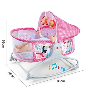Дитяче музичне ліжечко 98988P "Спи спокійно малюк" з підвісками, є вібрація, рожева