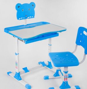 Дитяча пластикова парта зі стільчиком P 2215 регульована висота і стільниця блакитна