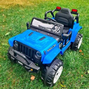 Дитячий електромобіль Джип M 4282EBLR-4 одномісний, шкіряне сидіння, амортизатори, м'які колеса / синій