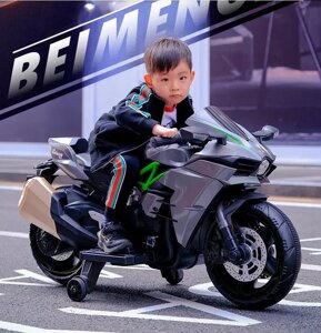 Дитячий електромобіль мотоцикл Bambi M 4877EL-11 на EVA колесах зі шкіряним м'яким сидінням / сірий