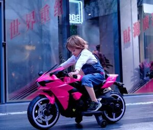Дитячий електромобіль мотоцикл Bambi M 4877EL-8 на EVA колесах зі шкіряним м'яким сидінням / рожевий для дівчинки