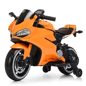 Дитячий електромобіль мотоцикл Bambi Racer M 4104EL-7 світло коліс помаранчевий автопокраска