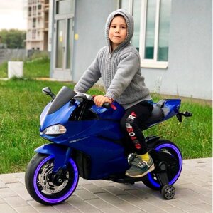 Дитячий електромобіль мотоцикл Bambi Racer M 4104ELS-4 світло коліс синій автопокраска