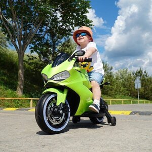 Дитячий електромобіль мотоцикл Bambi Racer M 4104ELS-5 світло коліс зелений автопокраска